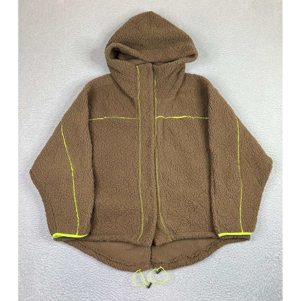 Out From Under Hoodie Womens Small Brown Sherpa Fleece Teddy Neon Trim Drawcord